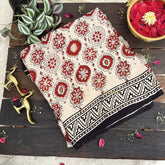 Vriksham Off White With Red Floral Striped Print Ajrakh Modal Silk Saree-VS4669